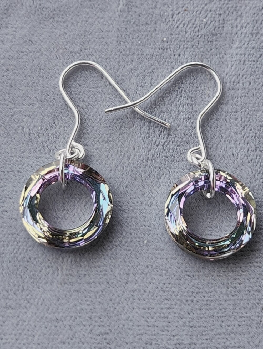 Sterling Silver With Iridescent Multicolor Ring Crystal Drop Earrings